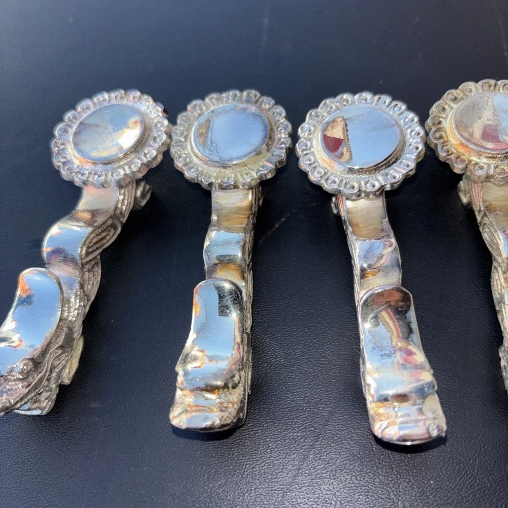 Vintage Chinese Dragon Set of 5 Silver Plated‎ Spoon Holders Rest